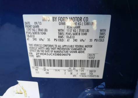 2013 Ford Edge Sel from USA, damaged, VIN 2FMDK3JCXDBE06079